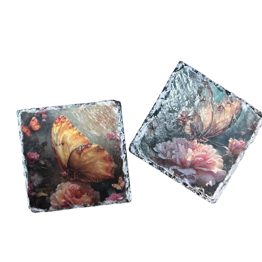 Handcrafted slate Butterfly and Floral Art Coasters
